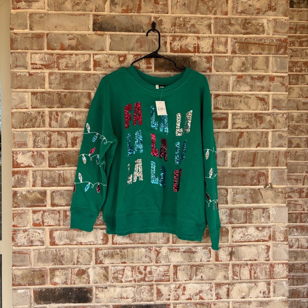 Cato‎ Green Holiday Christmas Lights Fa La La  Sweatshirt